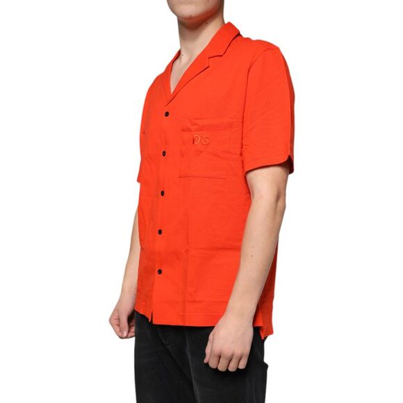 Dolce & Gabbana Orange Cotton Button Down Casual Polo Men's Shirt